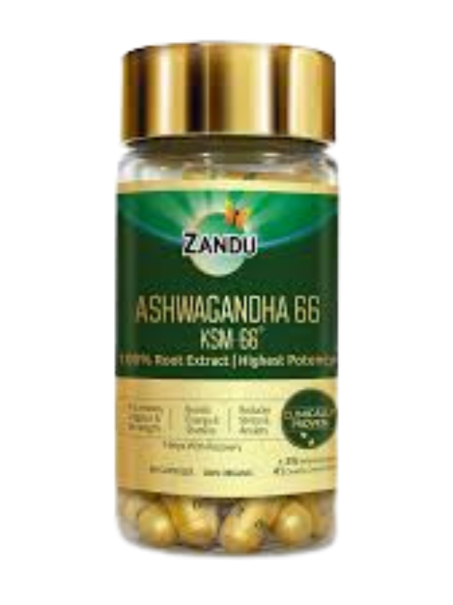 Fresh Ashwagandha roots and powder on a wooden table